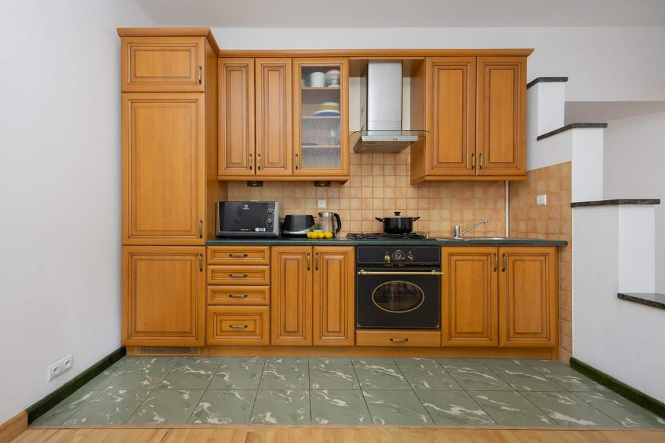 Kitchen or kitchenette, stove
