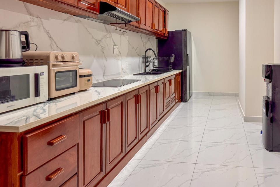 Kitchen or kitchenette, stove