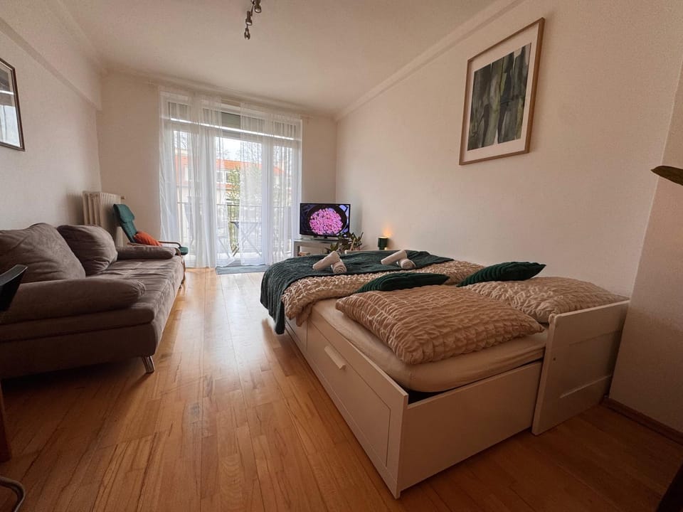 Communal lounge/ TV room, TV and multimedia, Balcony/Terrace, Living room, Photo of the whole room, Seating area, Bedroom, towels