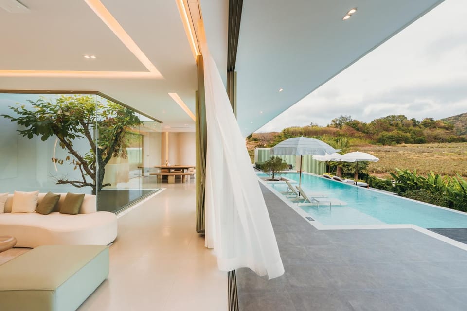 Natural landscape, Living room, Seating area, Swimming pool