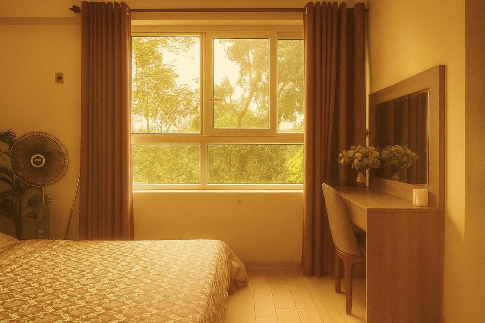 Bed, View (from property/room), Photo of the whole room, Bedroom, Garden view
