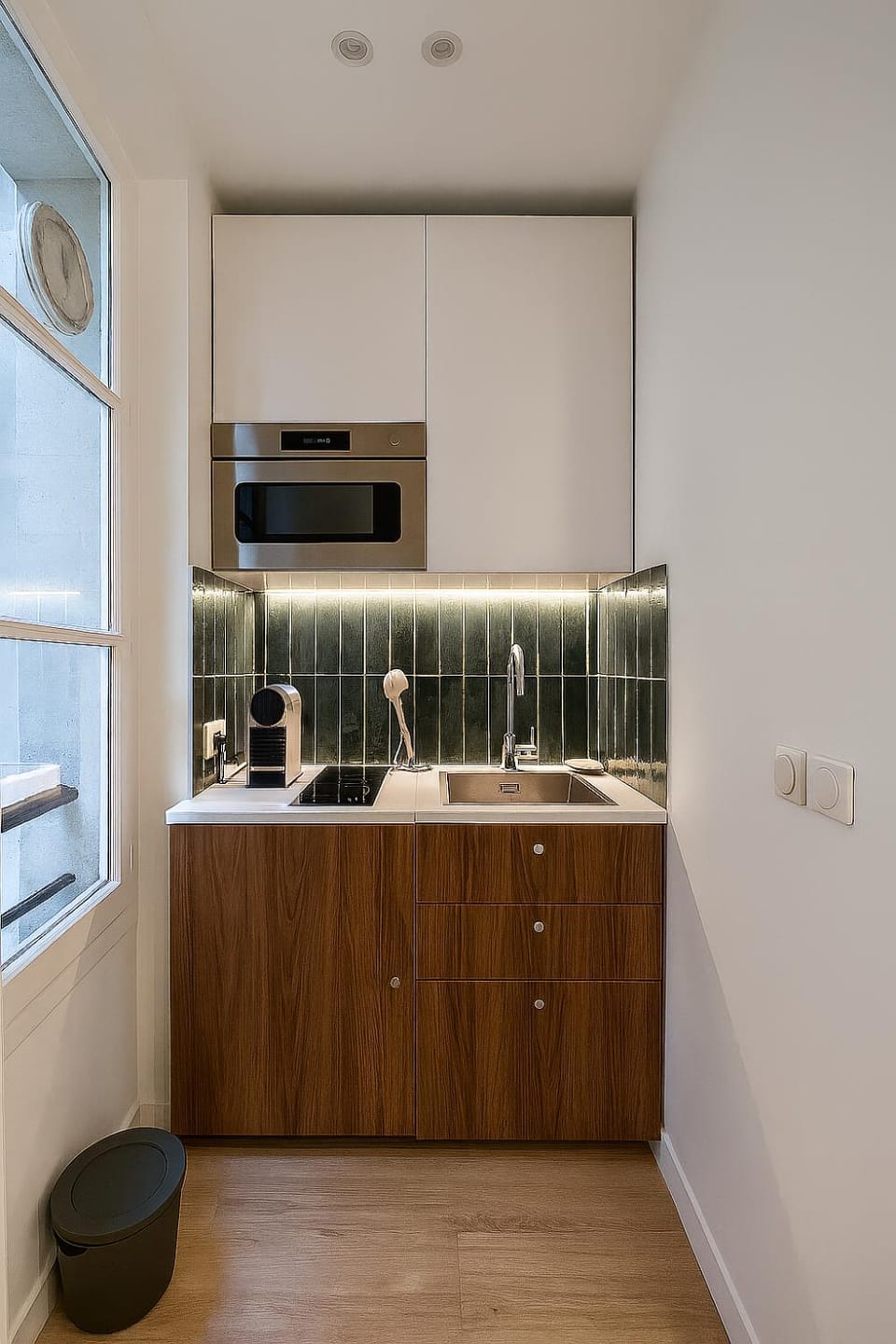 Kitchen or kitchenette, stove