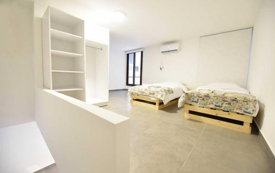 Bed, Photo of the whole room, Bedroom, towels, air conditioner