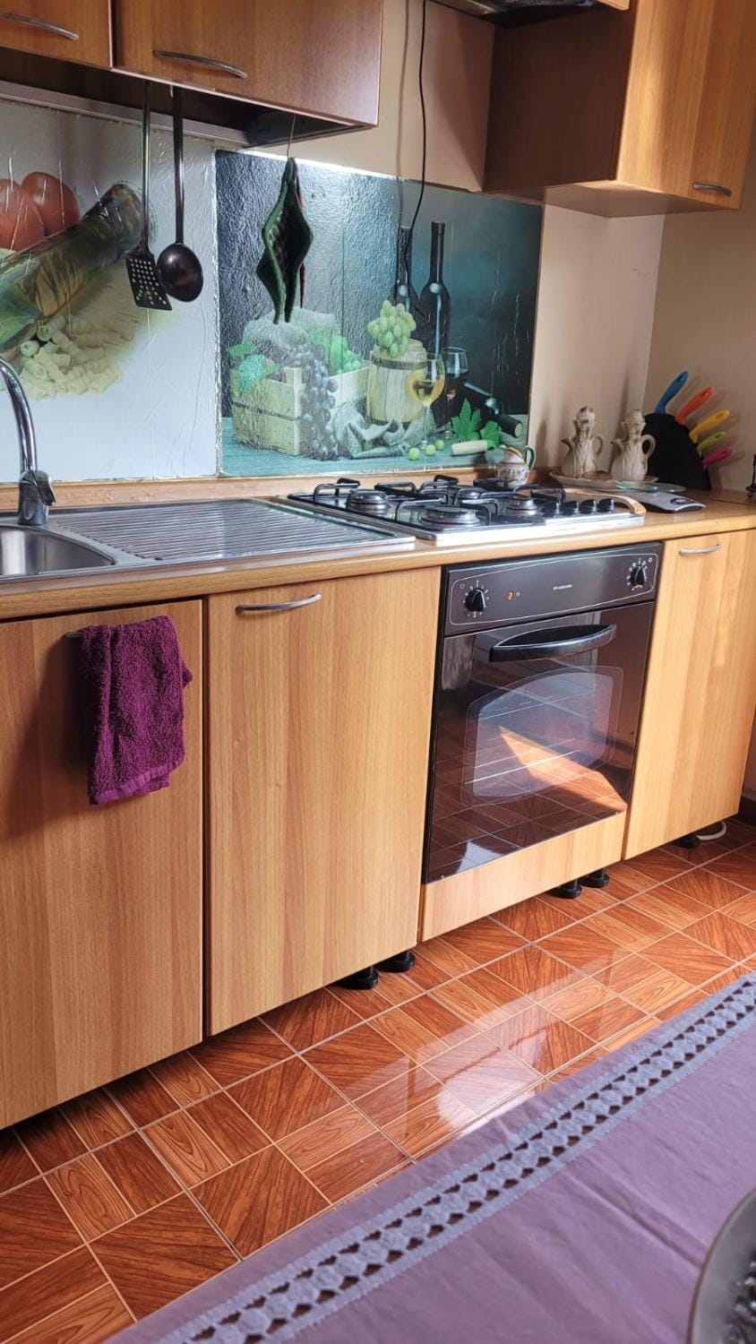 Kitchen or kitchenette, stove