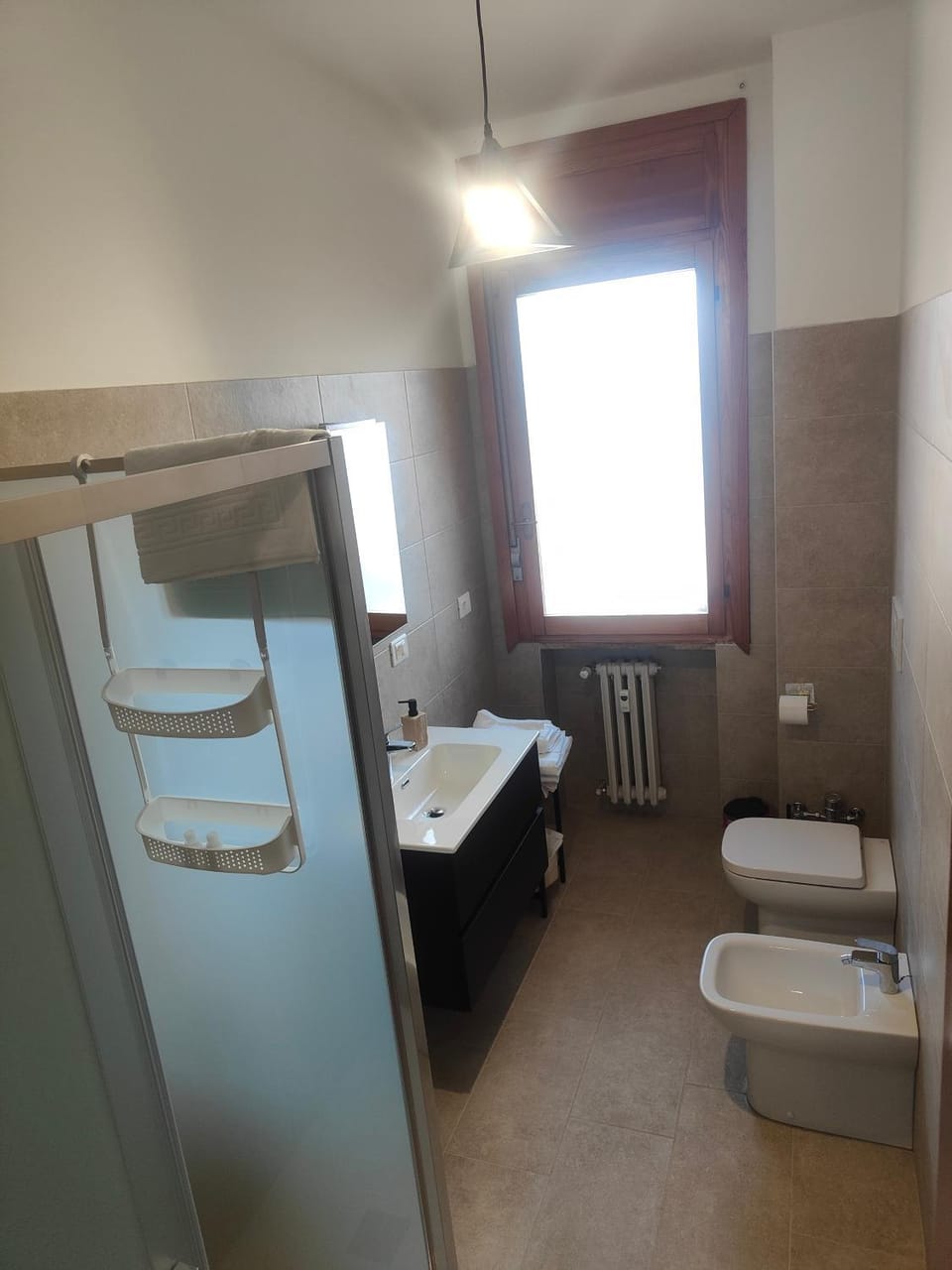 Toilet, bidet, towels