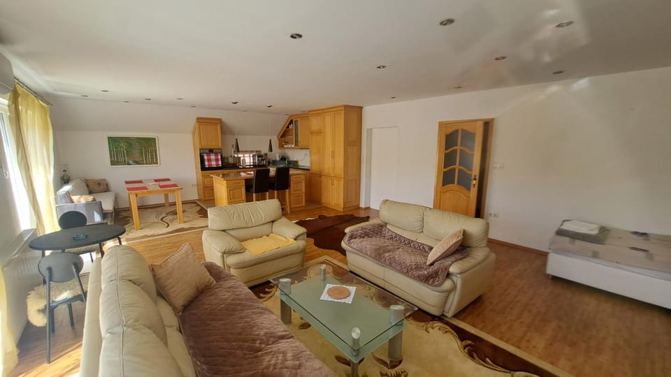 Kitchen or kitchenette, Living room, Seating area
