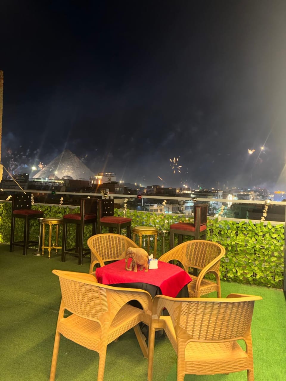 Night, View (from property/room), Living room, Seating area, City view, Mountain view, Street view
