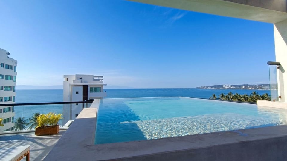 Patio, Natural landscape, Balcony/Terrace, Pool view, Sea view, Swimming pool