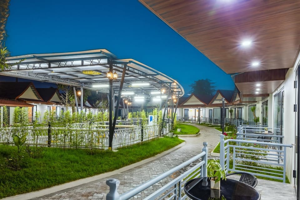 Property building, Night, Garden, Garden view