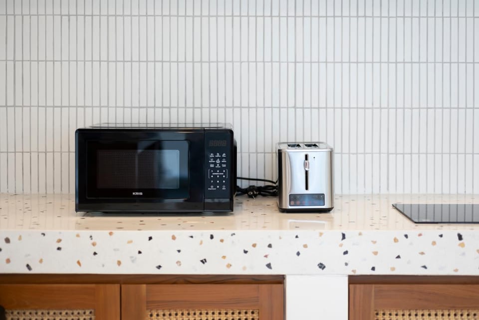 Kitchen or kitchenette, toaster