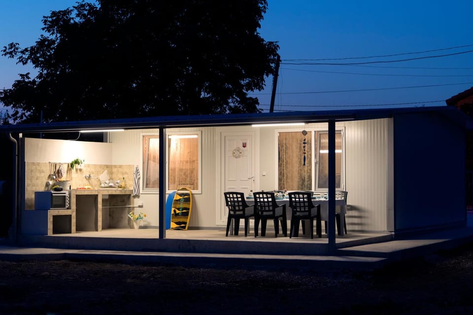 Property building, Patio, Night, Dining area