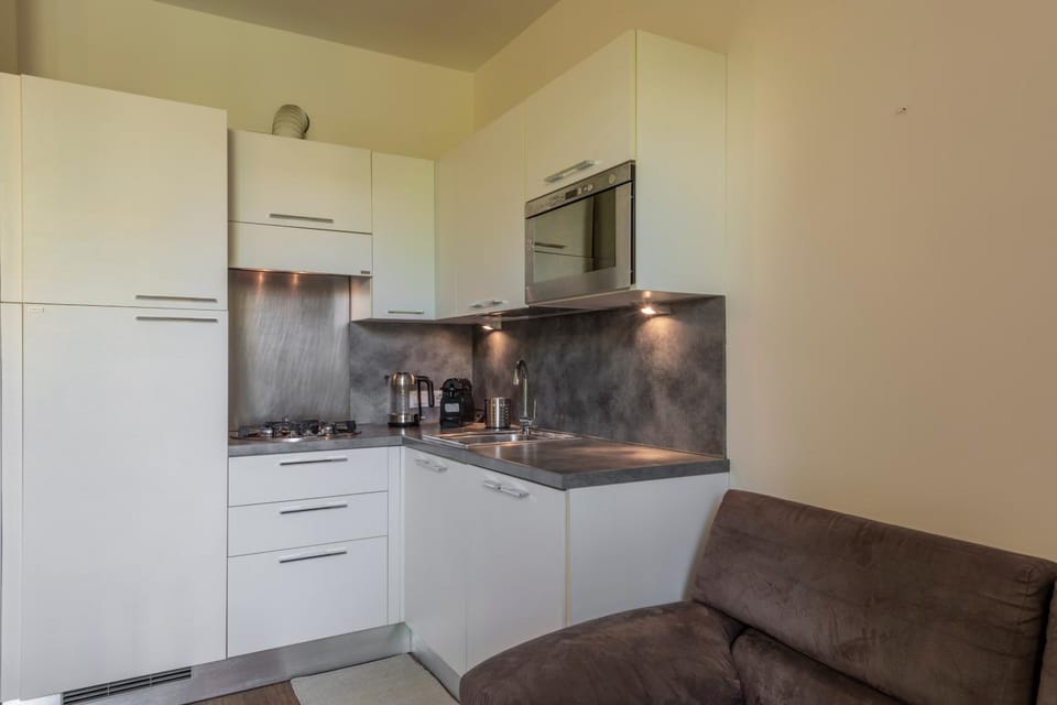 Kitchen or kitchenette, stove