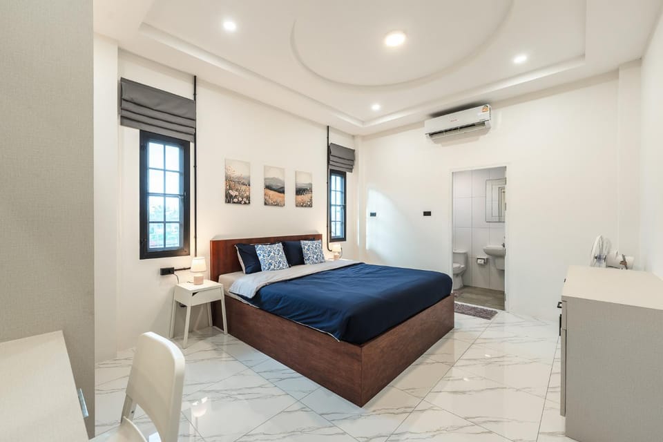Shower, Toilet, Bed, Bedroom, air conditioner