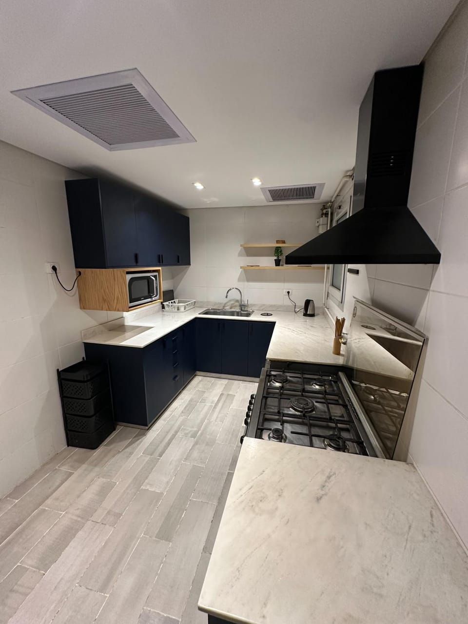 Kitchen or kitchenette, stove