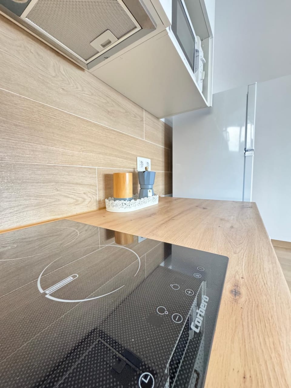 Kitchen or kitchenette, stove