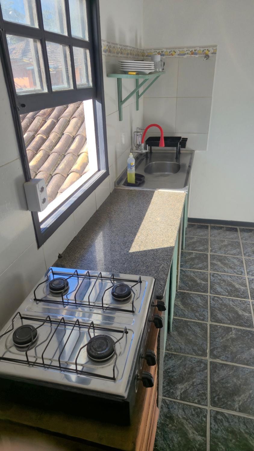 Kitchen or kitchenette, stove