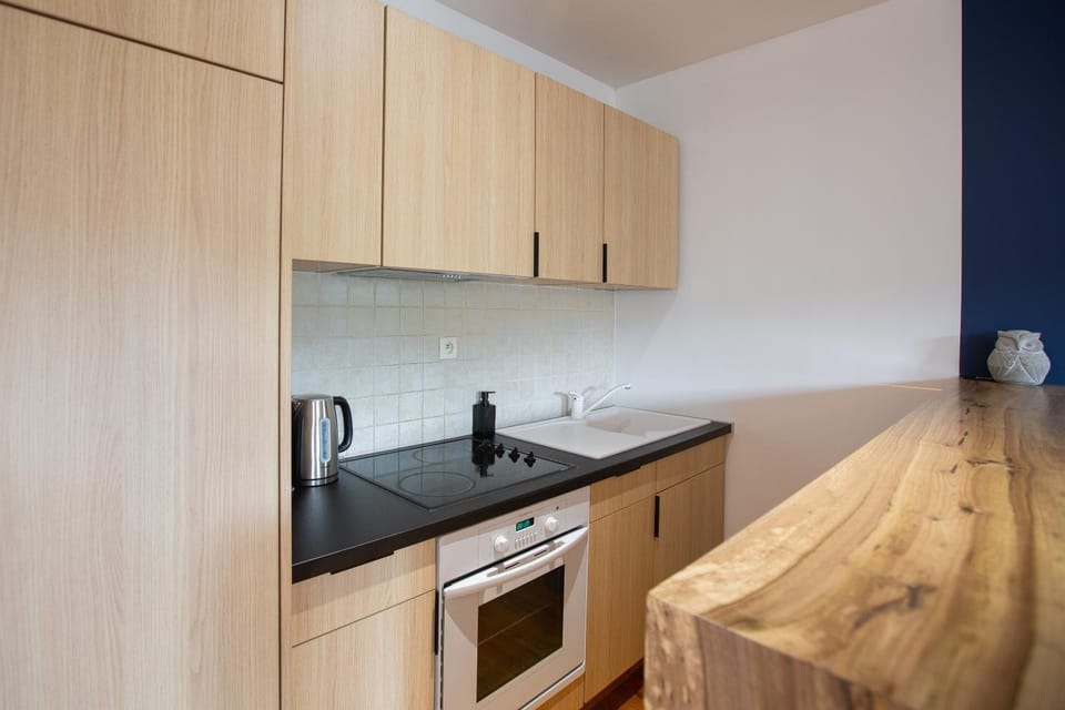 Kitchen or kitchenette, oven, stove
