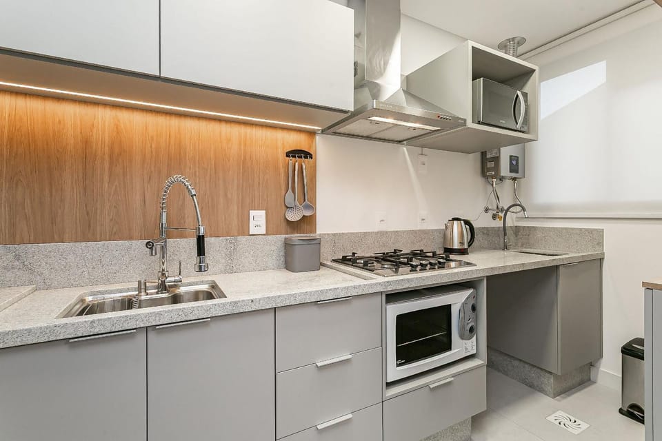 Kitchen or kitchenette, stove