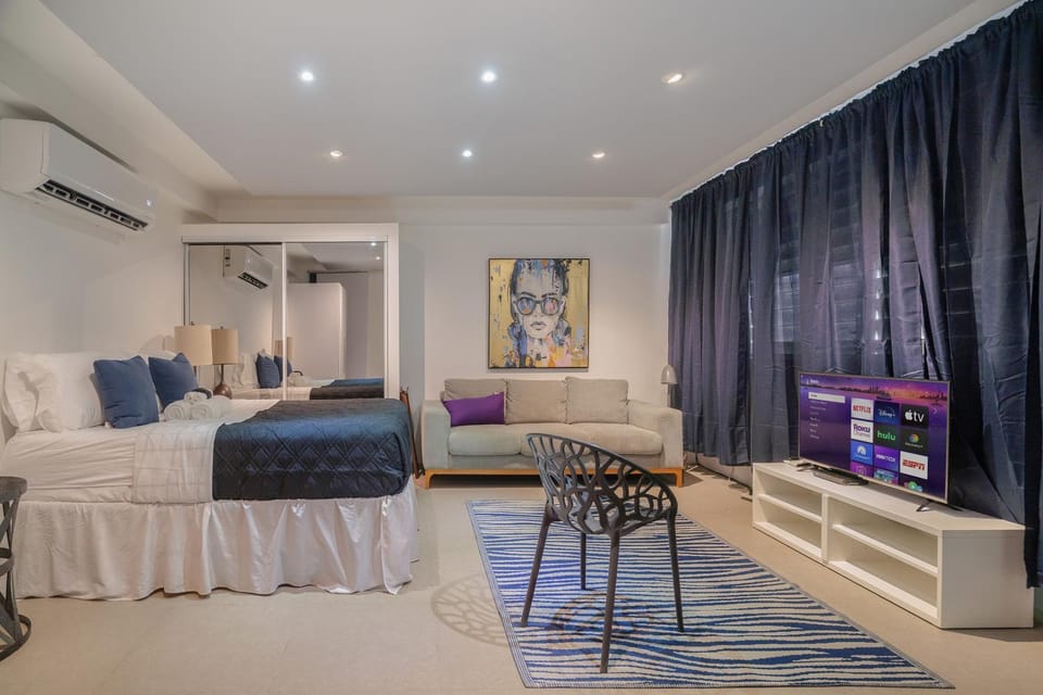 Bed, TV and multimedia, Living room, Photo of the whole room, Seating area, Bedroom, air conditioner