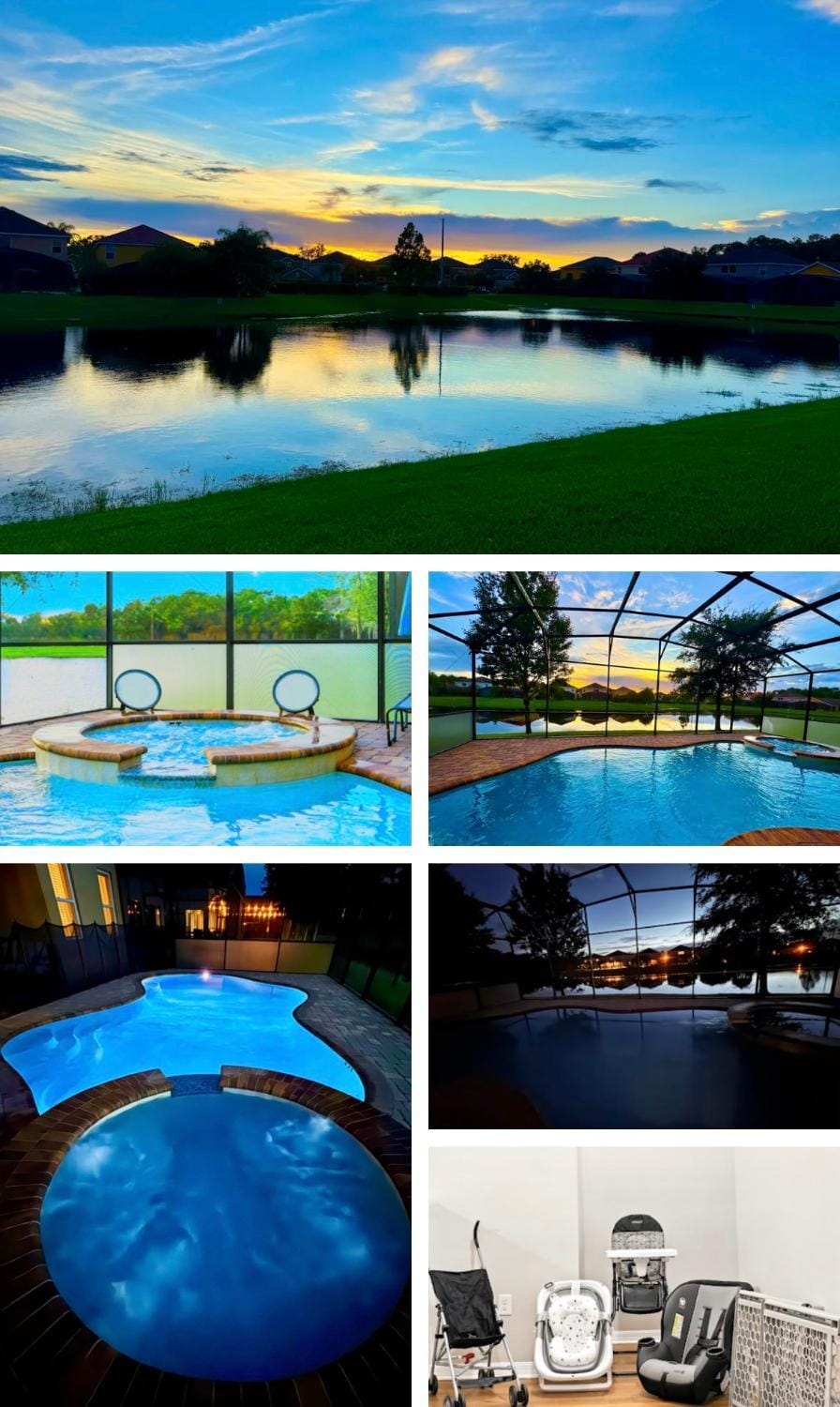 Patio, Night, Natural landscape, Hot Tub, Spa and wellness centre/facilities, Lake view, Pool view, Swimming pool, Sunset, sunbed, sunbed