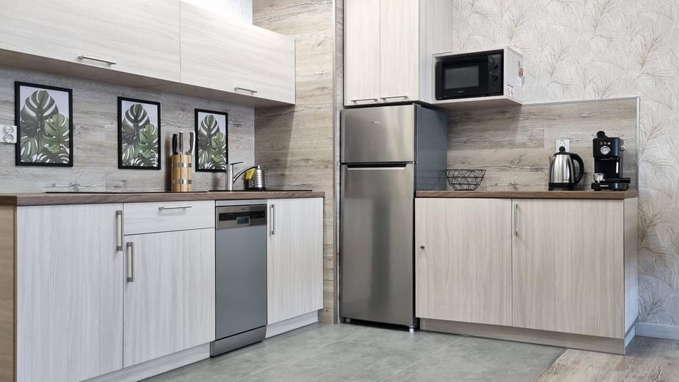 Kitchen or kitchenette, dishwasher, oven, stove