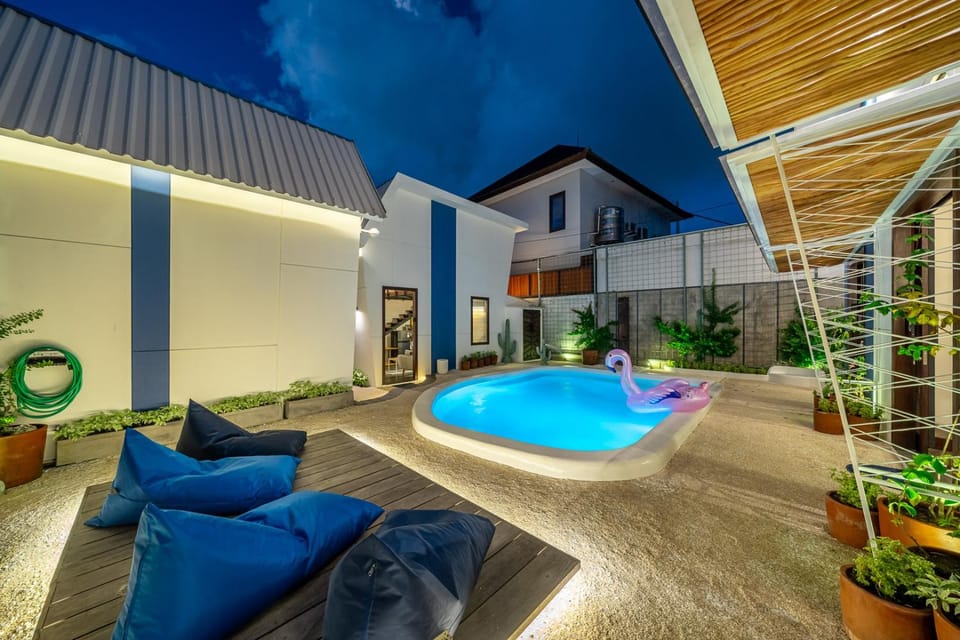 Property building, Night, Swimming pool