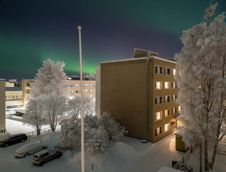 Property building, Night, Winter