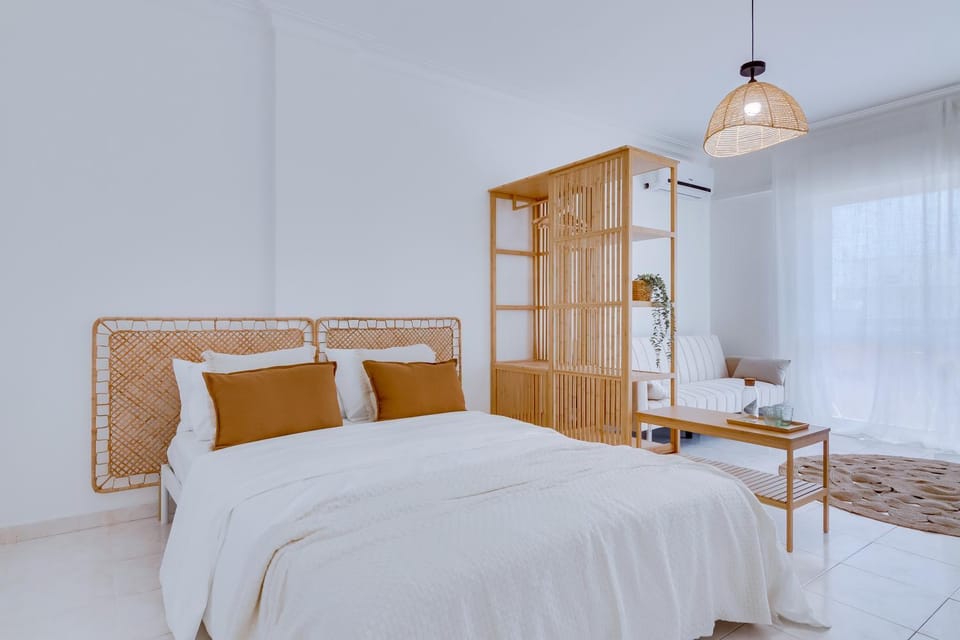 Bed, wardrobe
