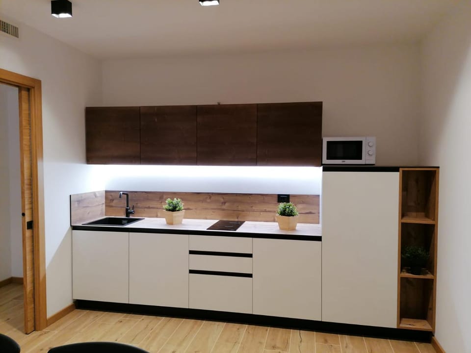 Kitchen or kitchenette, stove