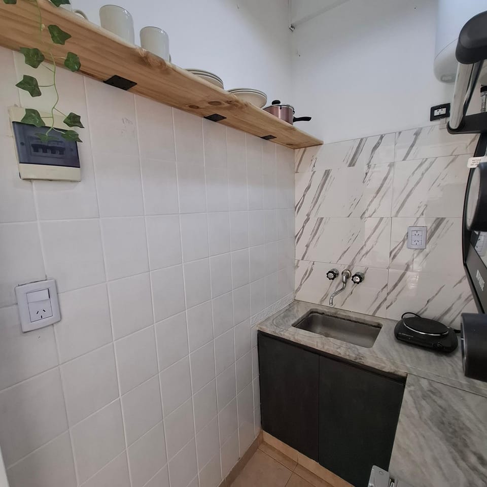 Kitchen or kitchenette, stove