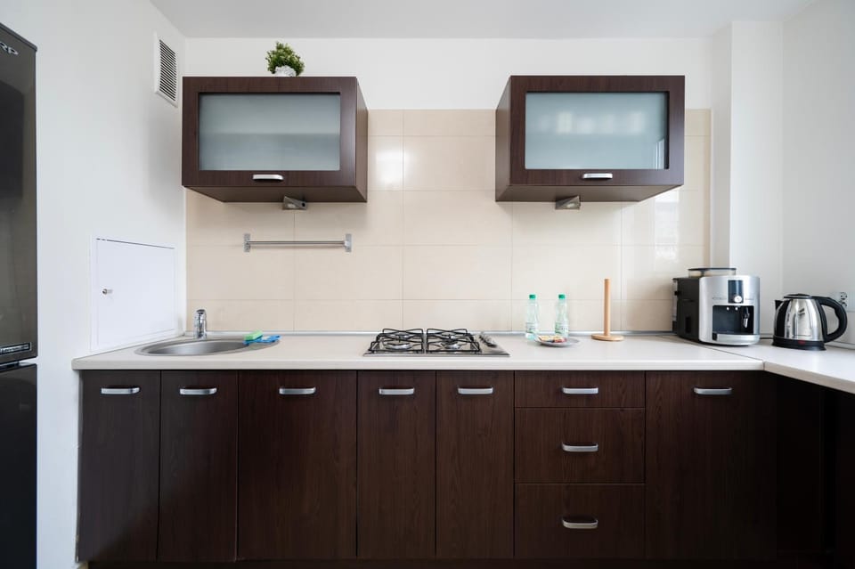 Kitchen or kitchenette, stove
