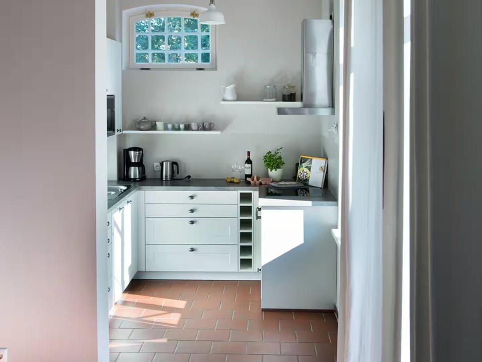 Kitchen or kitchenette, stove