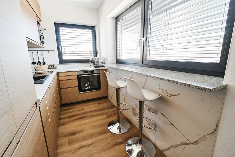 Kitchen or kitchenette, stove