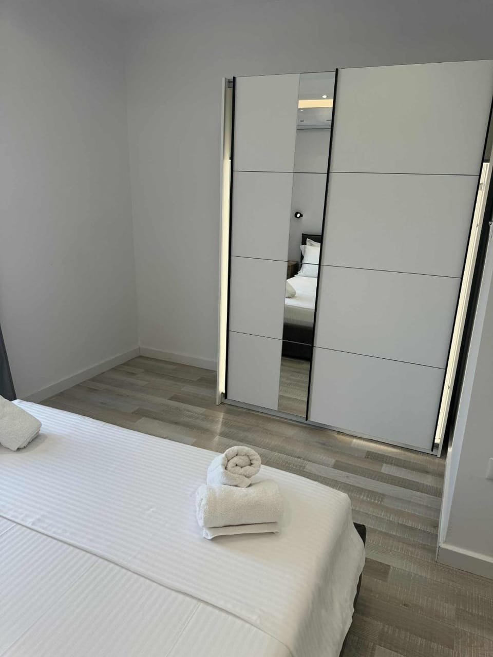 Bed, wardrobe