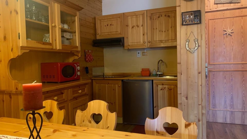 Kitchen or kitchenette, microwave