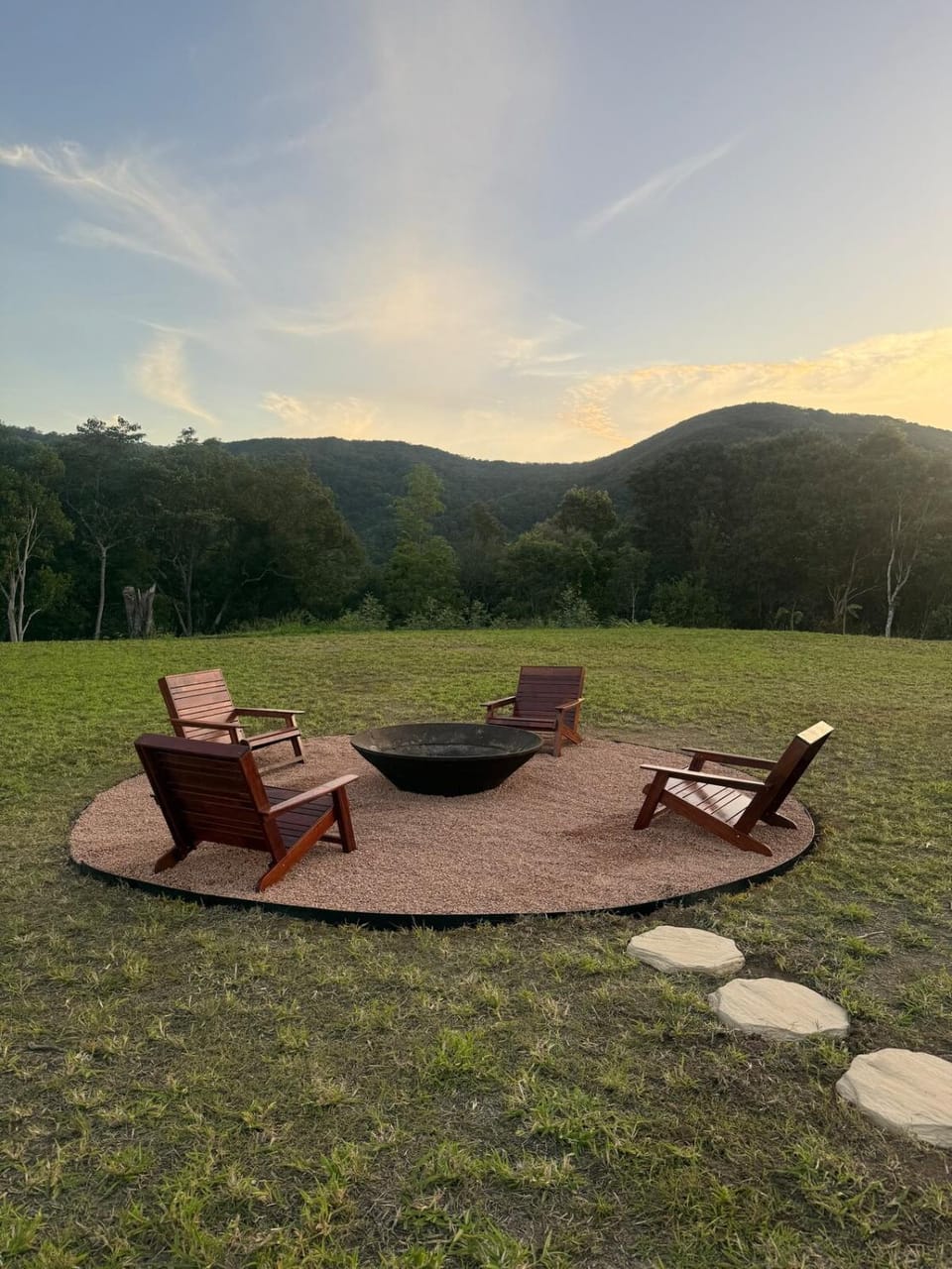 Natural landscape, Garden, Garden view, Mountain view, Sunset, fireplace, sunbed