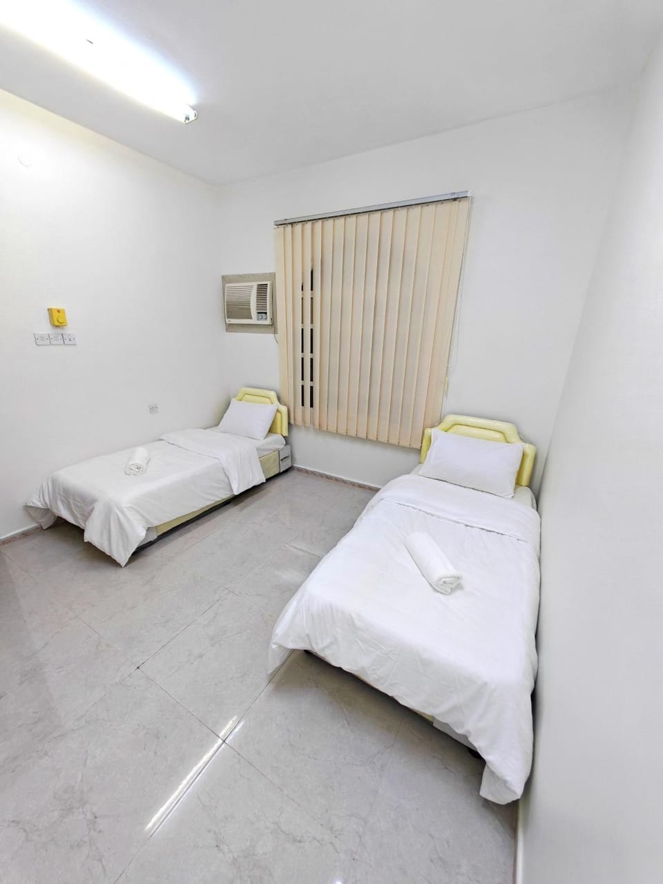 Bed, Photo of the whole room, Bedroom, towels, air conditioner