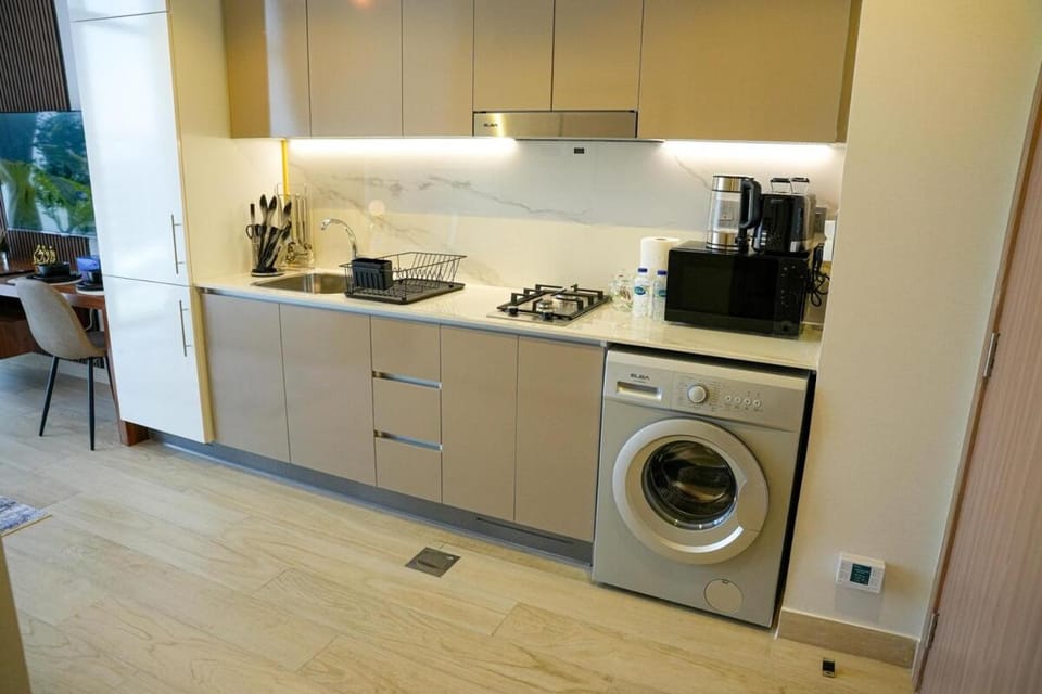 Kitchen or kitchenette, washing machine