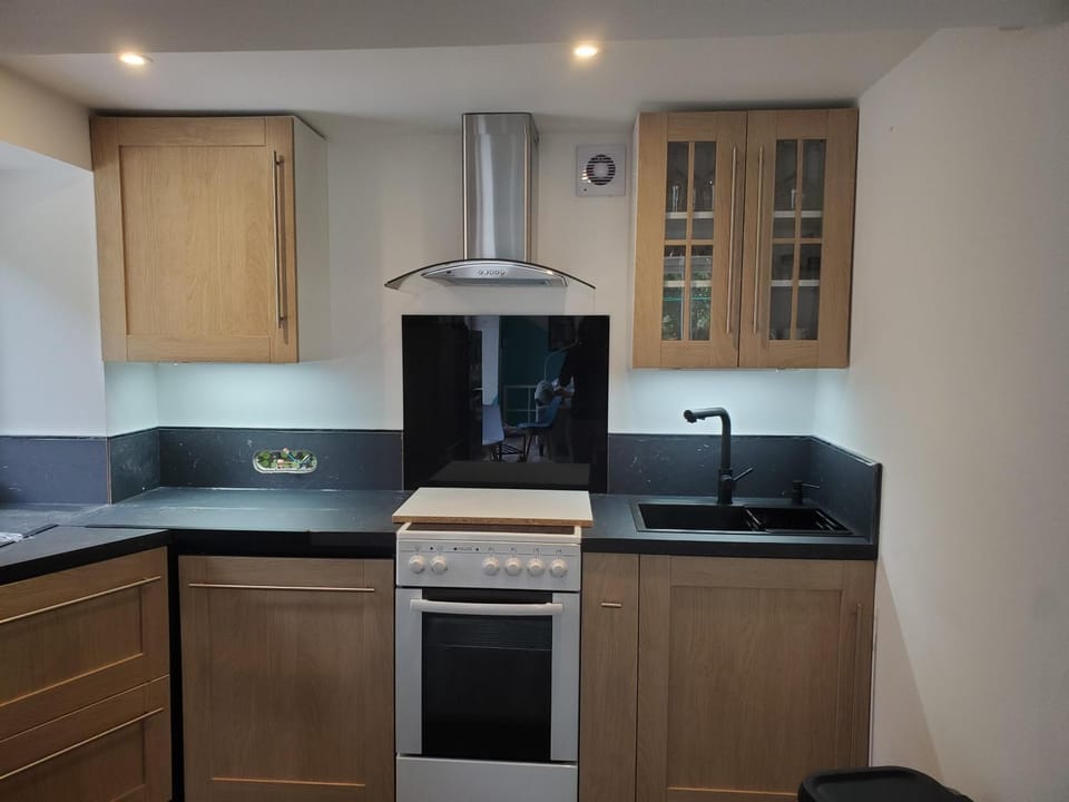 Kitchen or kitchenette, dishwasher, oven, stove