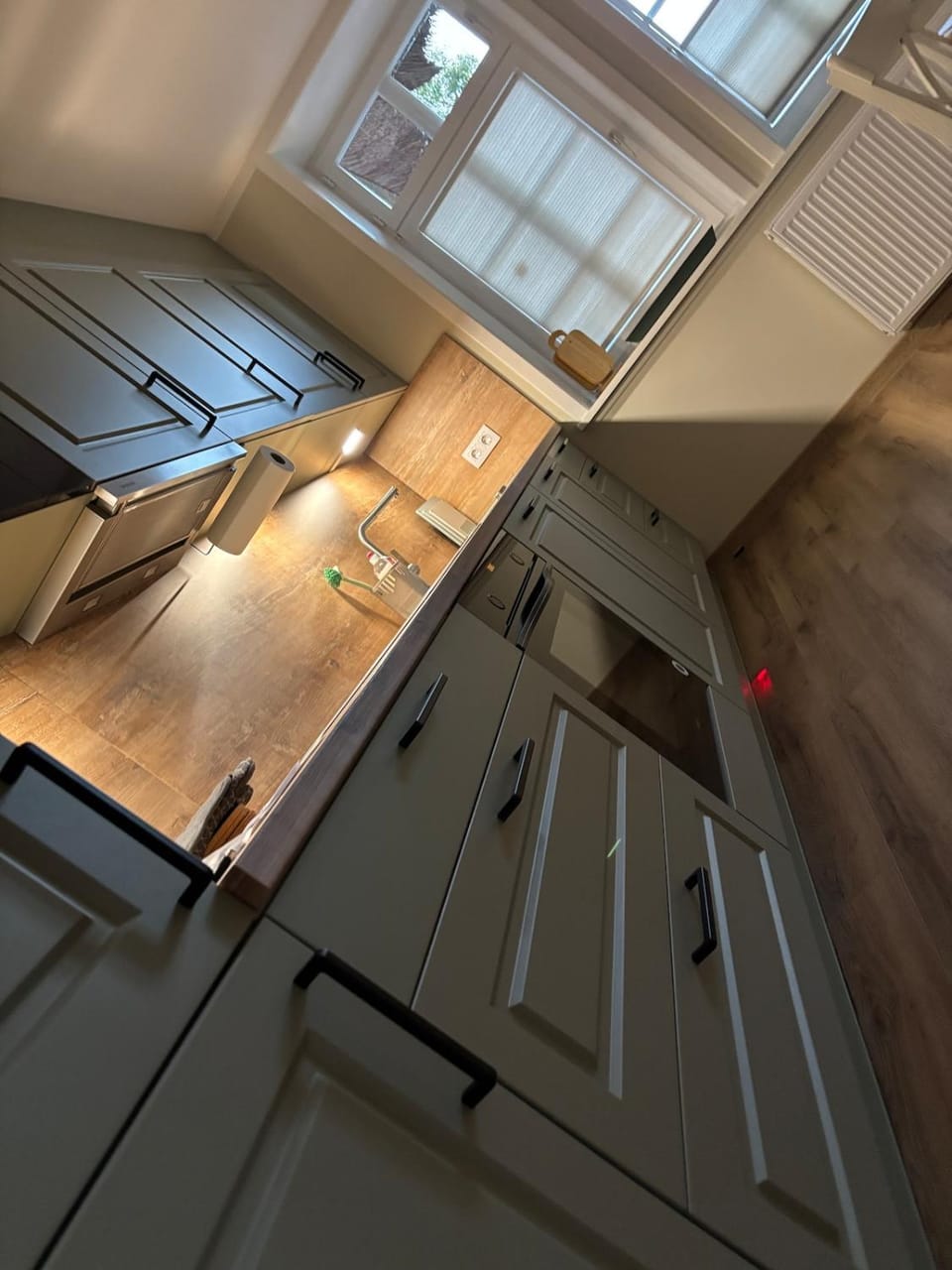 Kitchen or kitchenette, stove