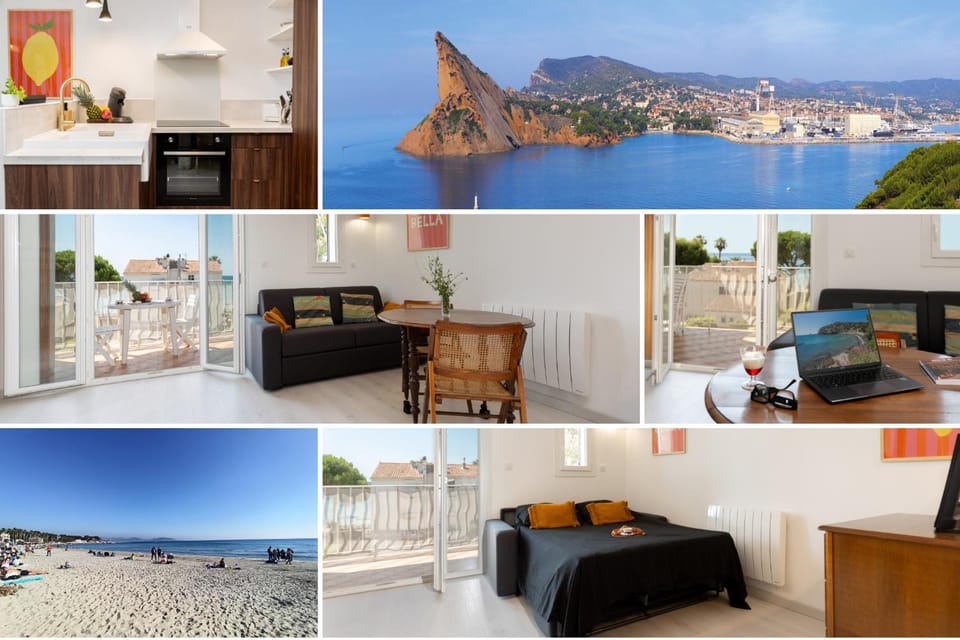Bed, Natural landscape, Kitchen or kitchenette, Living room, Photo of the whole room, Seating area, Dining area, Beach, Bedroom, Sea view