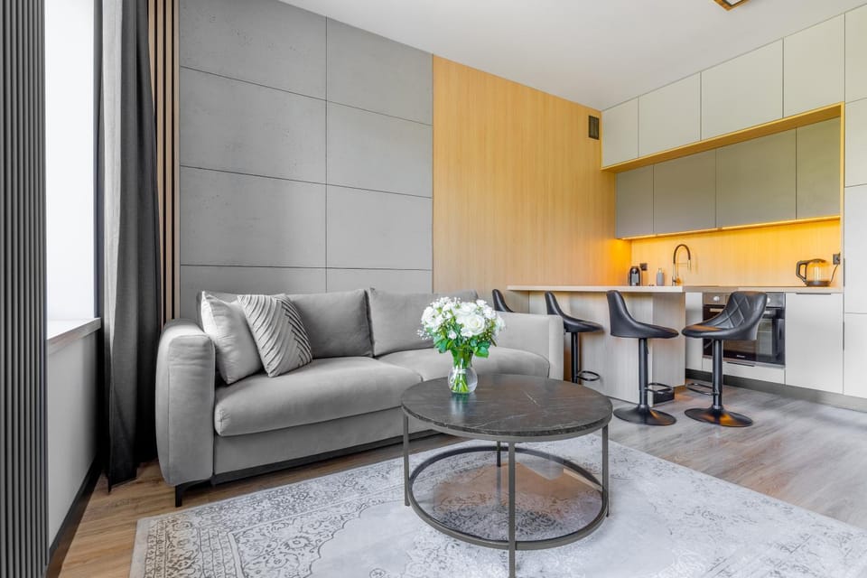 Kitchen or kitchenette, Living room, Seating area, Dining area