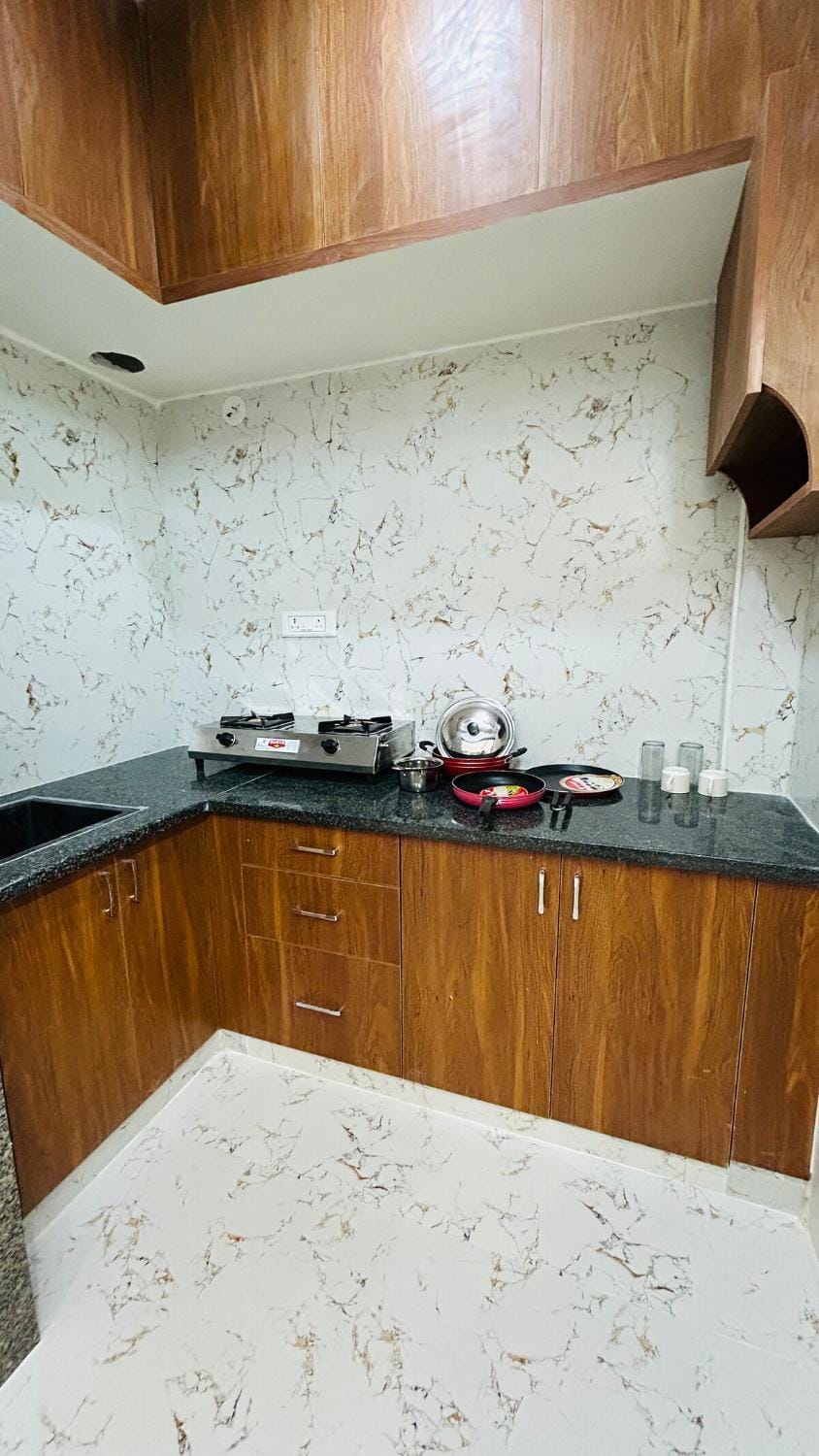 Kitchen or kitchenette, stove