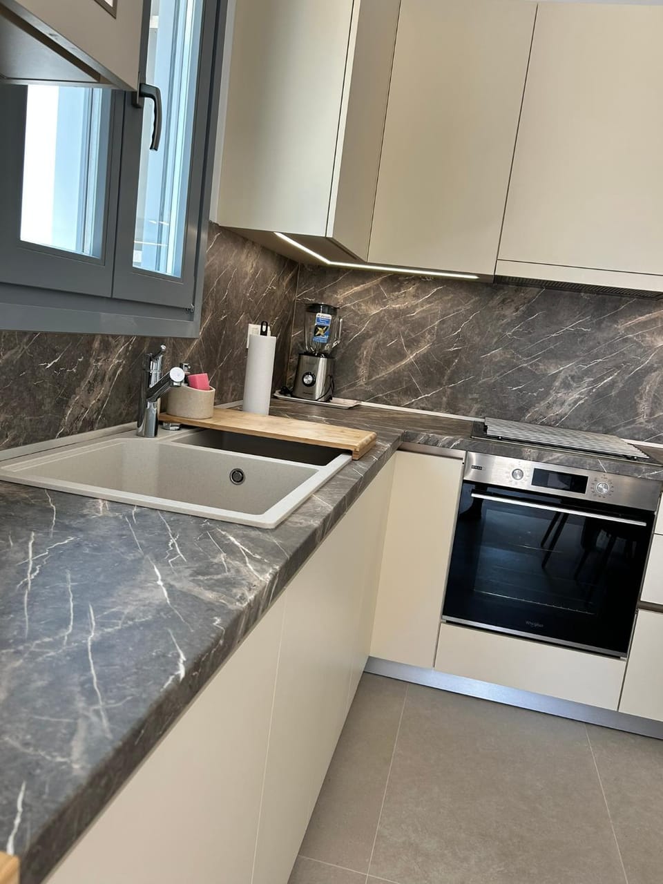 Kitchen or kitchenette, stove