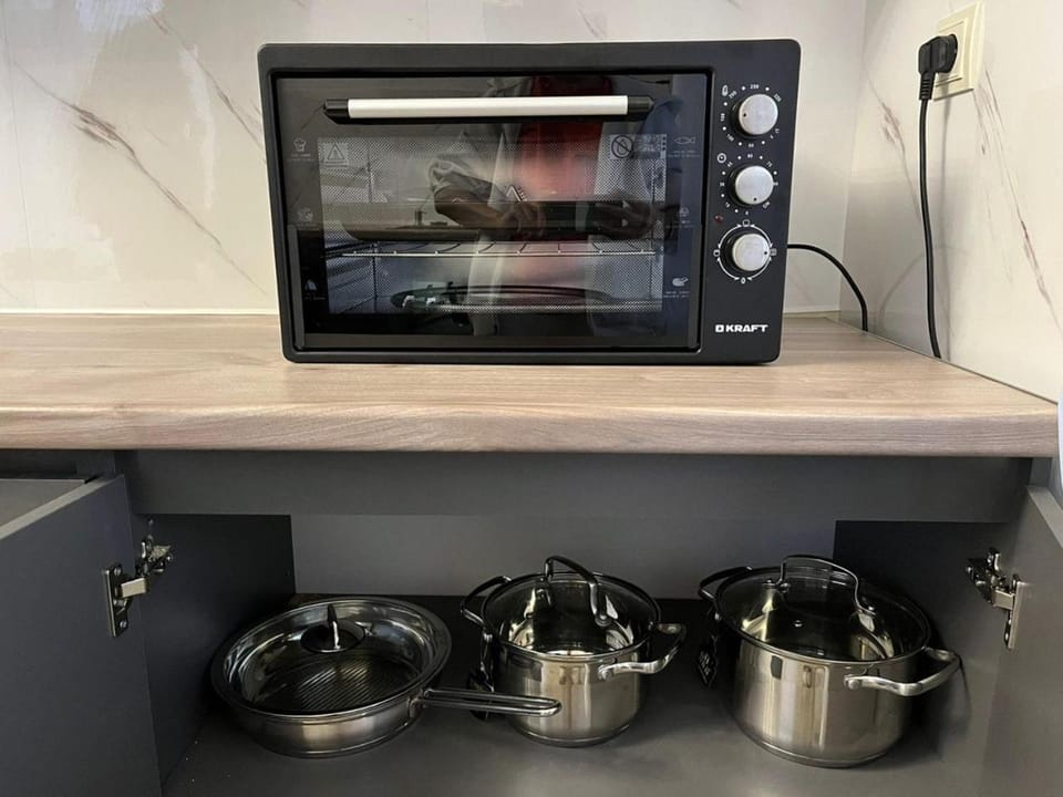 Kitchen or kitchenette, stove