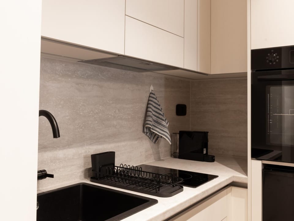 Kitchen or kitchenette, stove