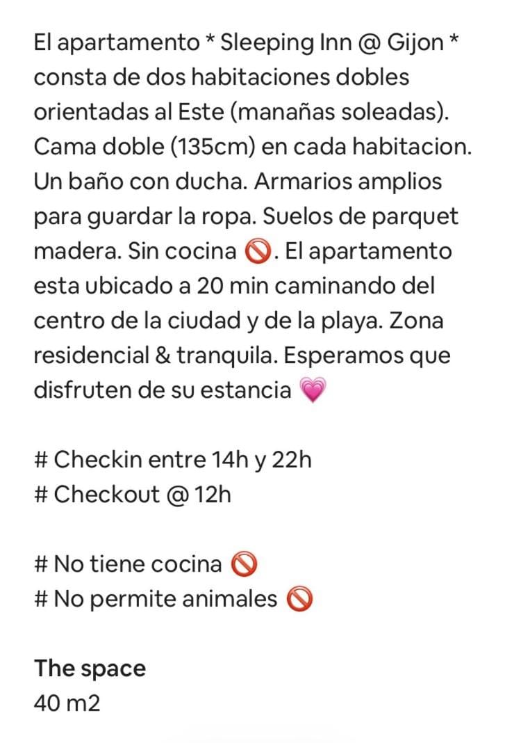 Sleeping Inn -- Guest House -- License VUT 786 -- Two bedrooms with one private bathroom -- No kitchen Apartment in Gijón