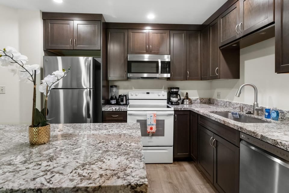 Kitchen or kitchenette, microwave, oven, stove, kitchen
