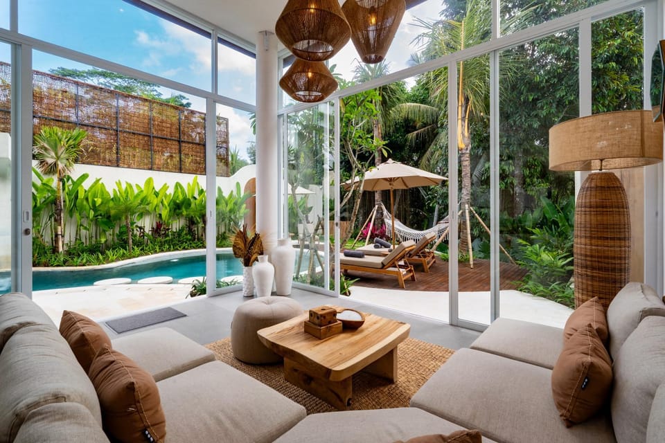 Living room, Seating area, Pool view, Swimming pool, sunbed