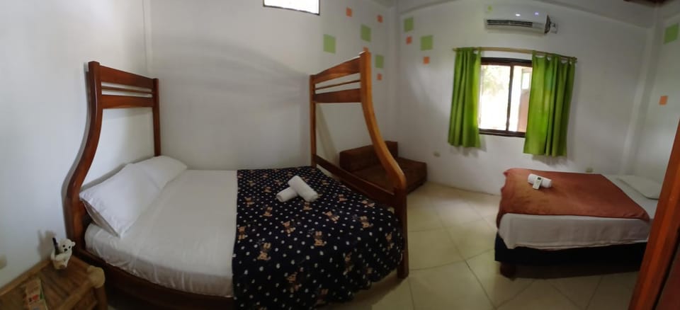 Photo of the whole room, Bedroom, towels, air conditioner